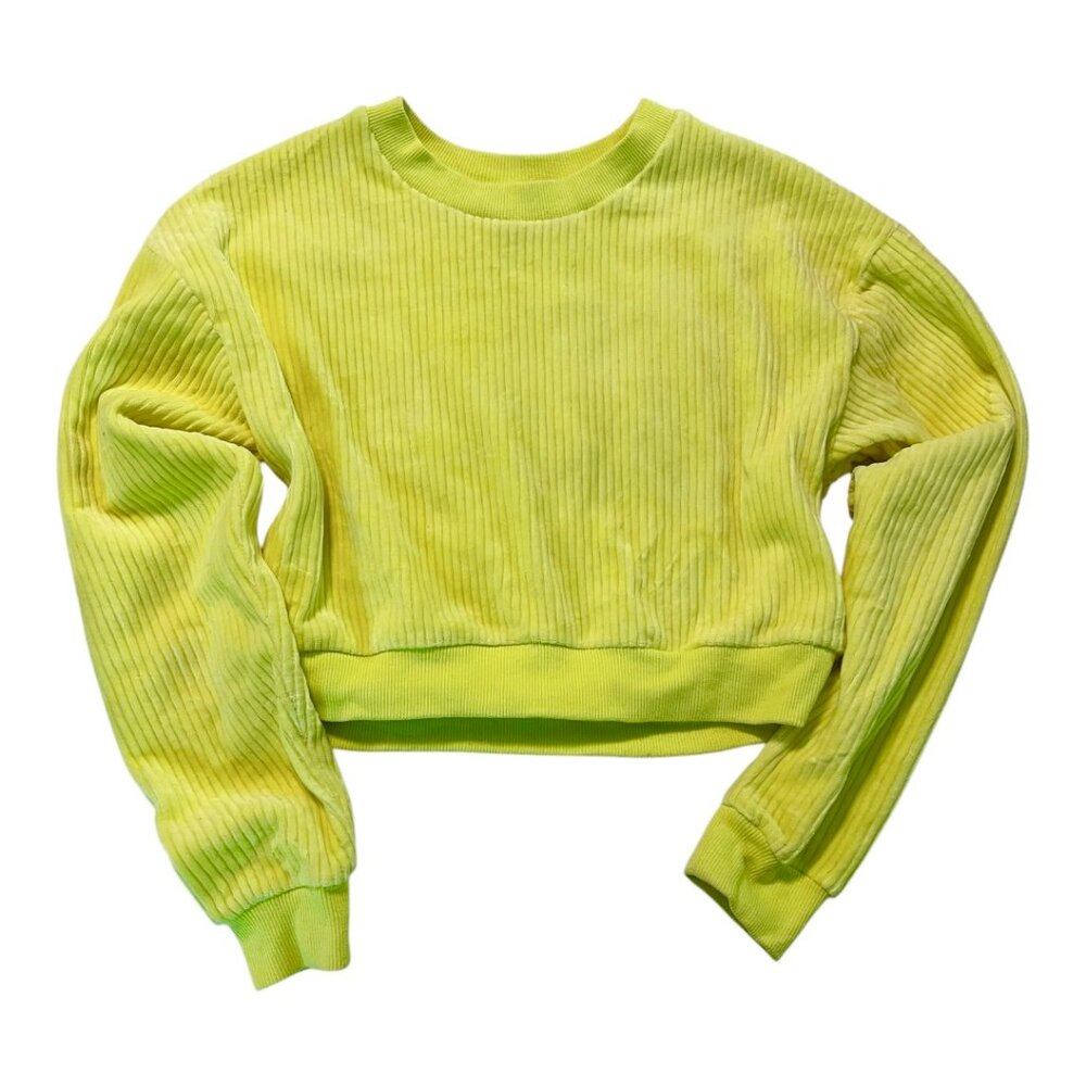 Highlighter Yellow Ribbed Velour Cropped Sweater - Size Small